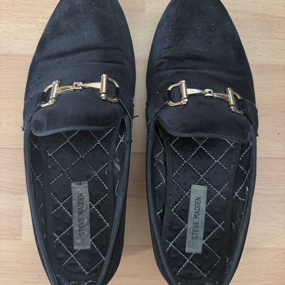 Men's Steve Madden Black Velvet Loafers with Gold Horsebit Buckle